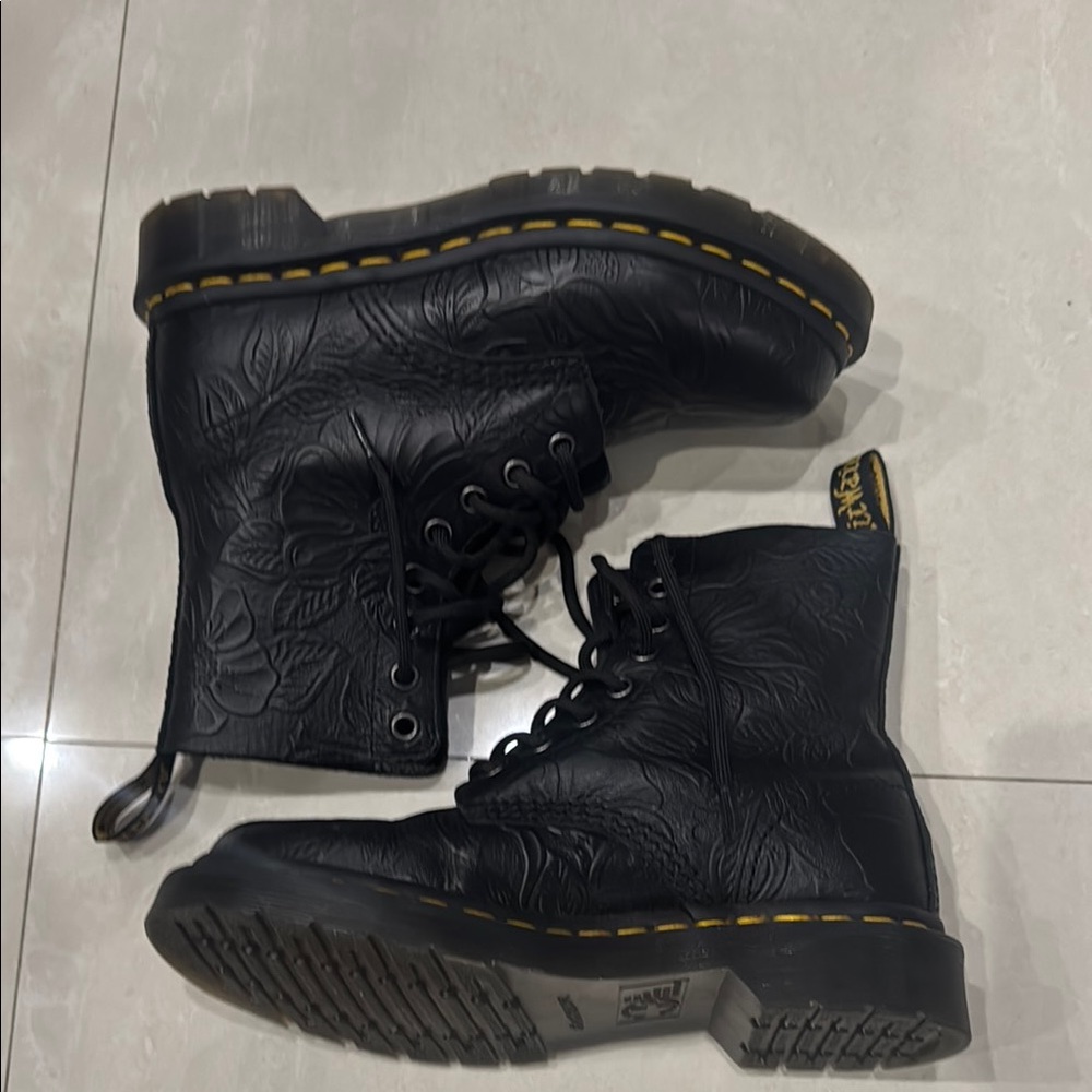 Dr. Martens Black Floral Embossed Boots